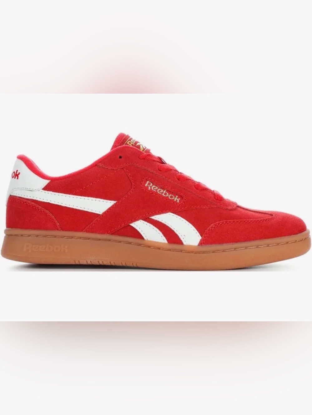 0209: Reebok Forte Lounger Women’s Red Suede Sneakers with White Stripe Accents